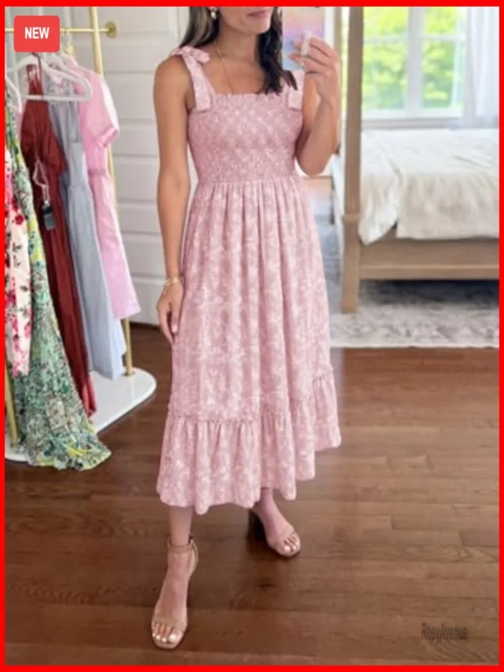 Summer Maxi Dress Floral Boho Tie Strap Sleeveless Smocked A-Line Beach